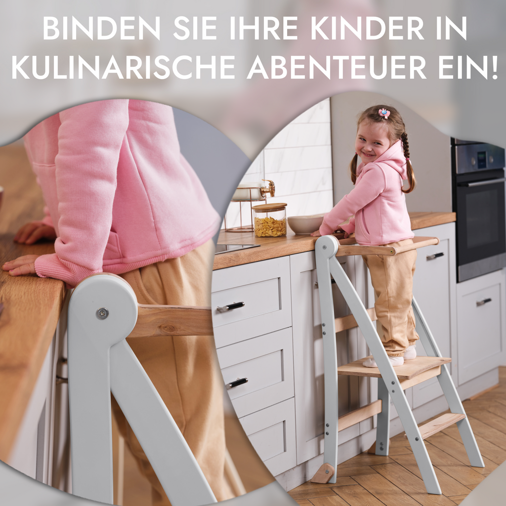 Holz Lernleiter Montessori: Hocker für Kinder - Grau