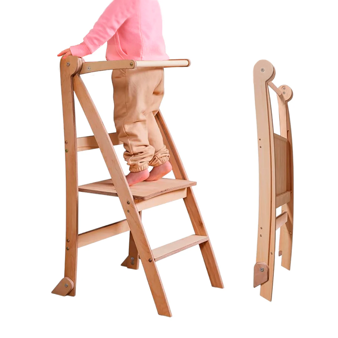 Holz Lernleiter Montessori: Hocker für Kinder - Beige