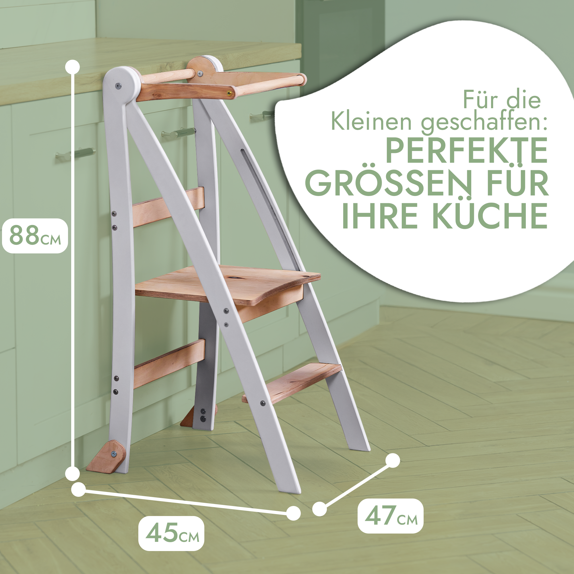 Holz Lernleiter Montessori: Hocker für Kinder - Grau