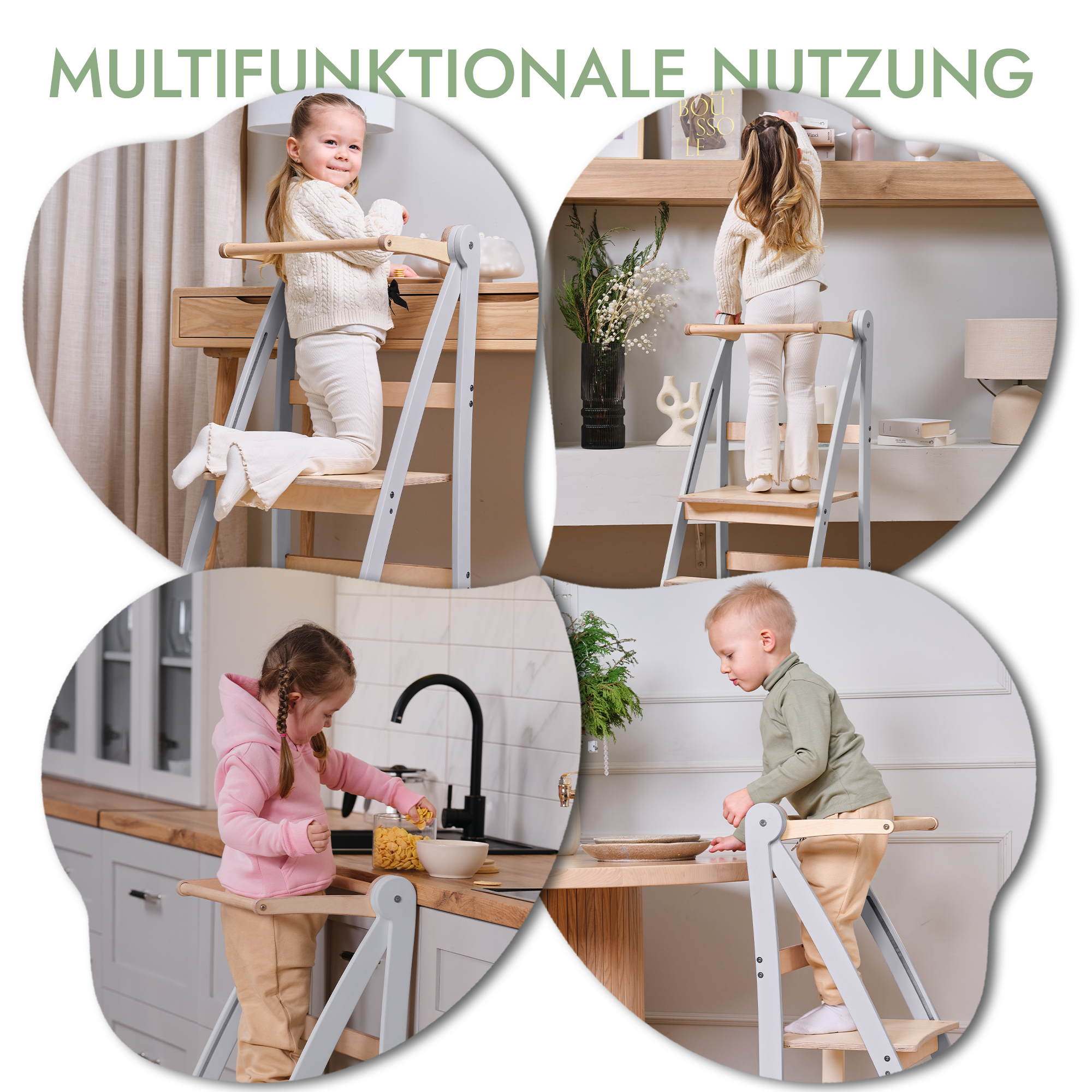 Holz Lernleiter Montessori: Hocker für Kinder - Grau