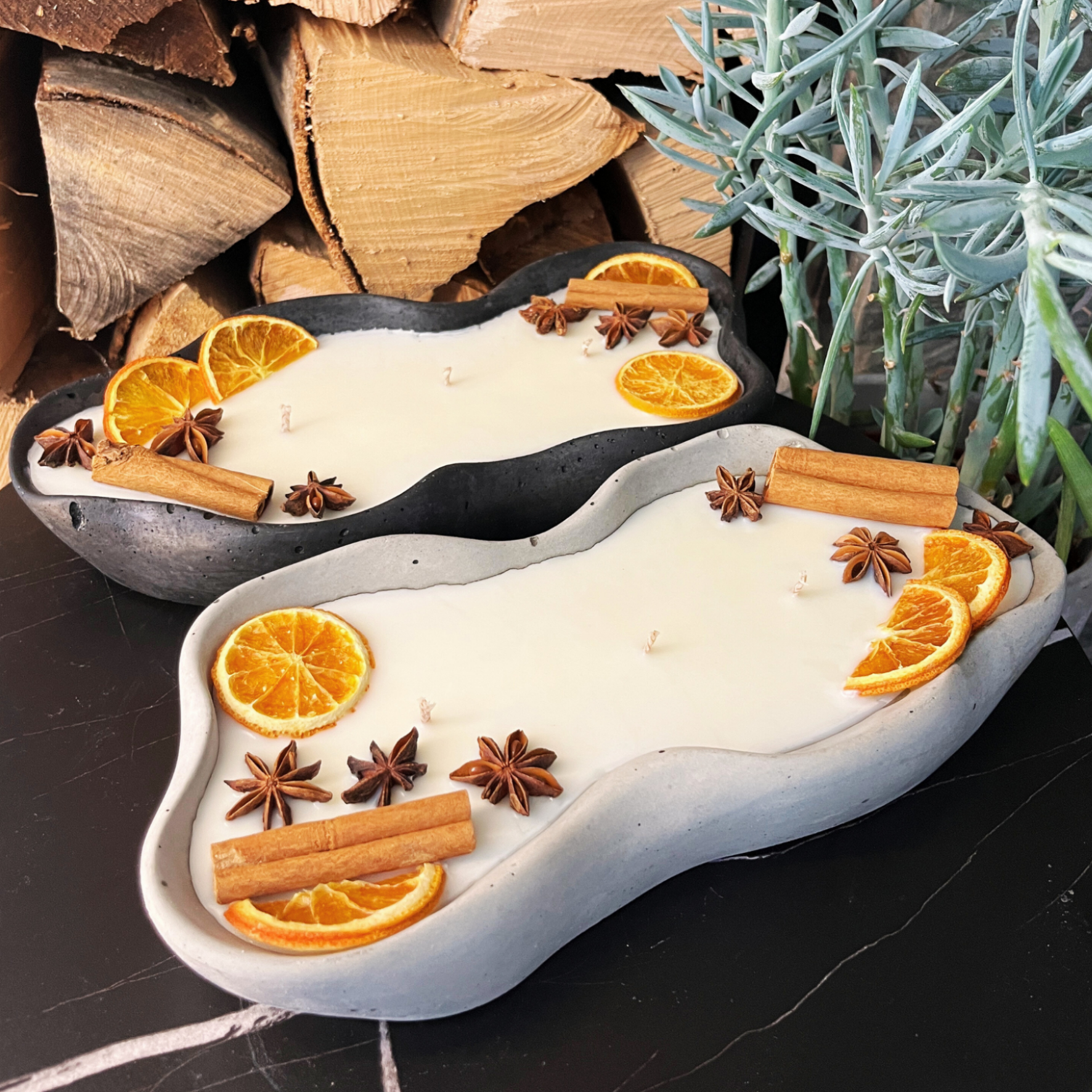 Handgemachte Betonduftkerze "Wave: Grey or Black" Bio Sojawachs mit Vanilla Toffee Duft - Betondekoration - Betonaccessoires oder Betondeko für Zuhause