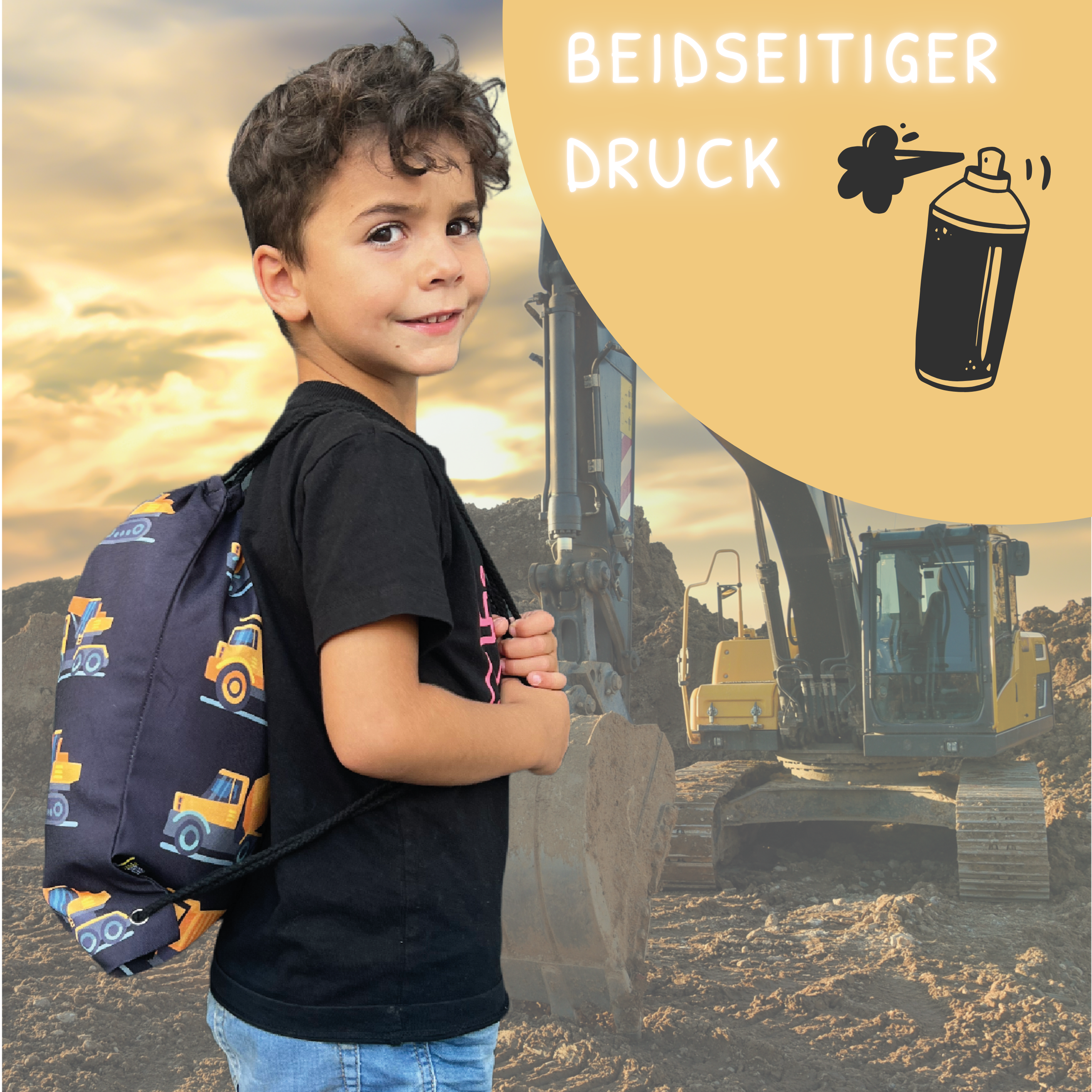 Kinder Turnbeutel Baufahrzeuge 8 schwarz