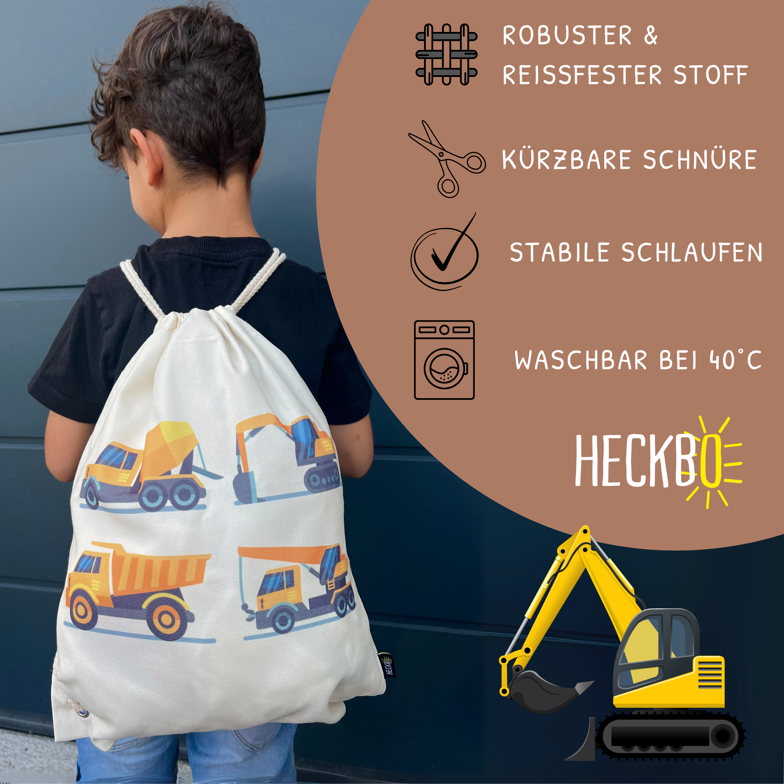 Kinder Turnbeutel Baufahrzeuge 4 weiss