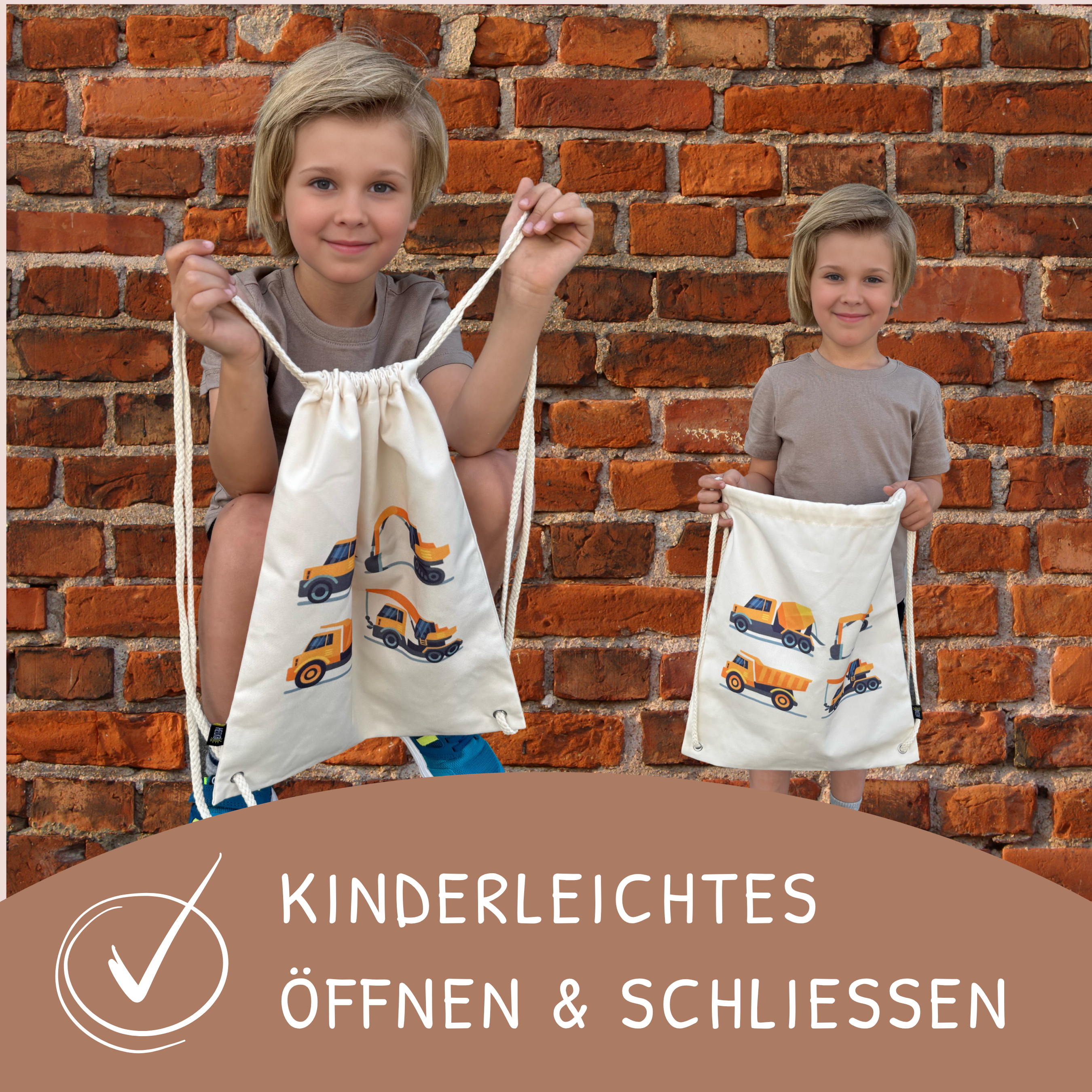 Kinder Turnbeutel Baufahrzeuge 4 weiss