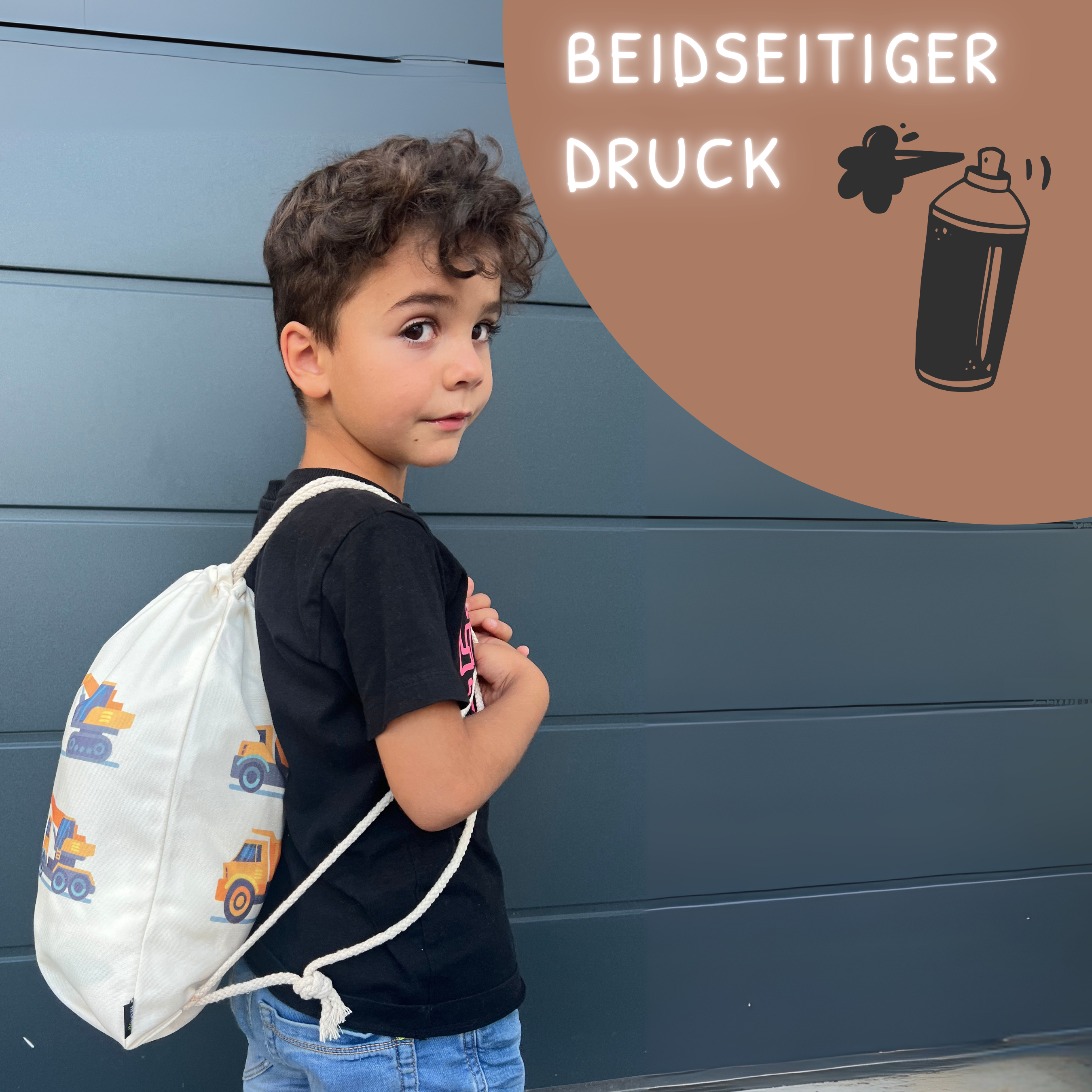 Kinder Turnbeutel Baufahrzeuge 4 weiss