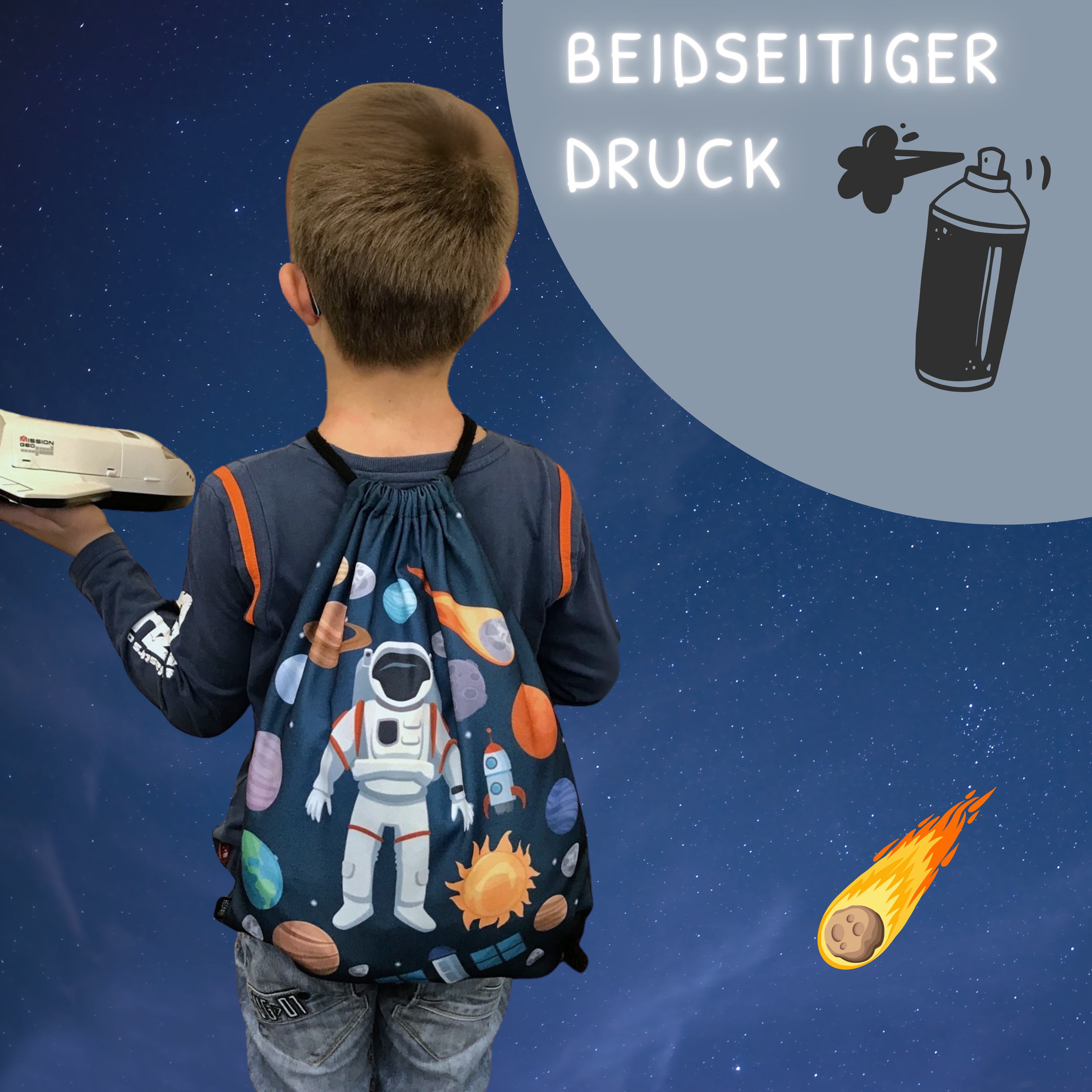 Kinder Turnbeutel Astronaut - schwarz