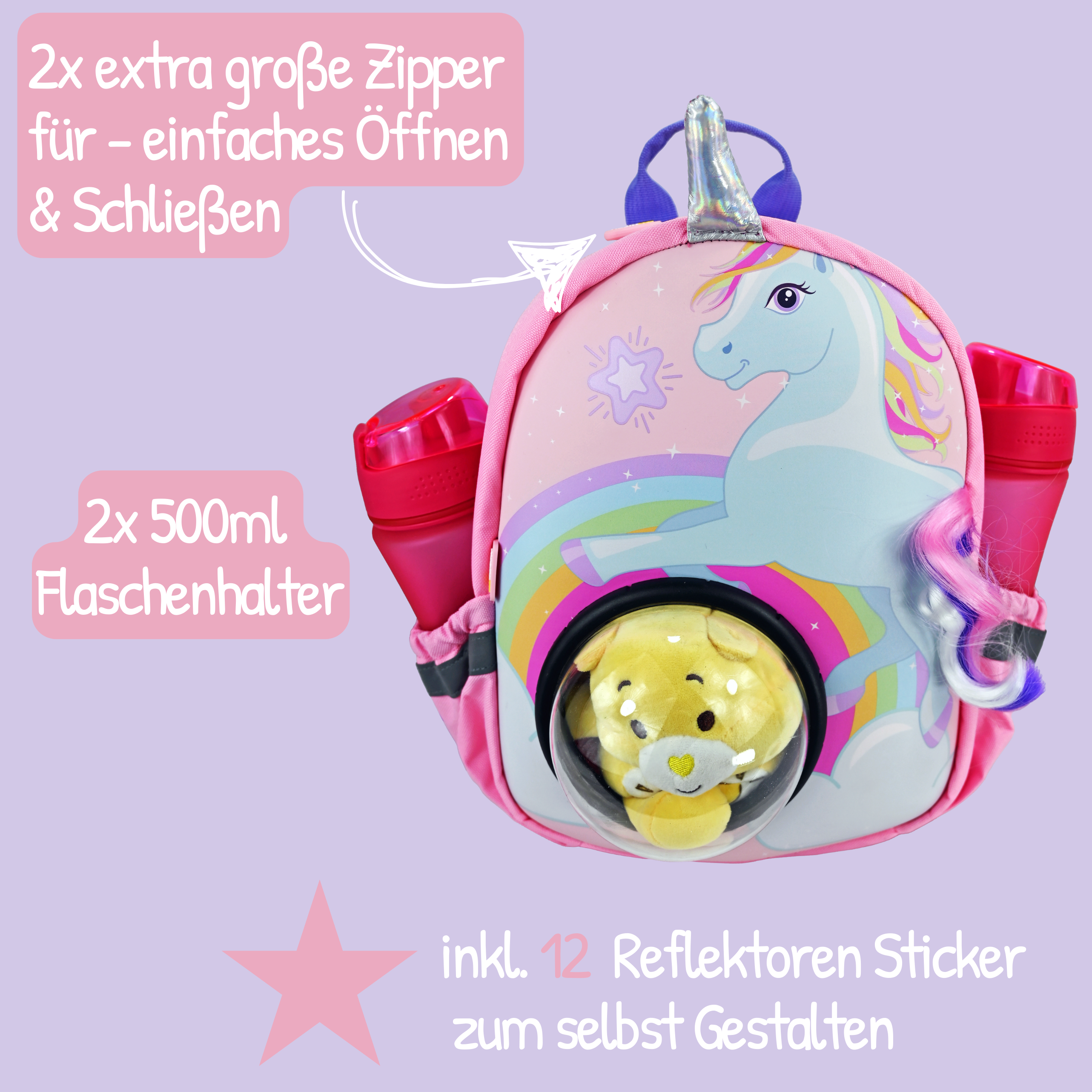 Rucksack mit Sichtfenster Einhorn