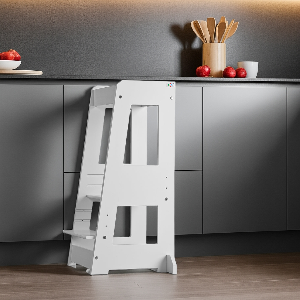 Lernturm Felix - Learning tower - Holz weiß | tiSsi® by Schmatzepuffer® "gratis personalisierbar"