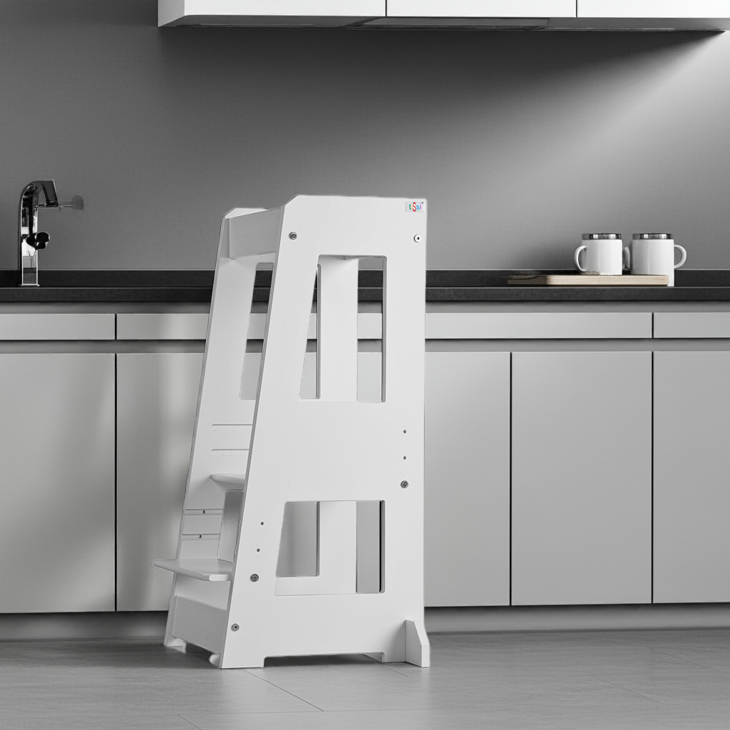 Lernturm Felix - Learning tower - Holz weiß | tiSsi® by Schmatzepuffer® "gratis personalisierbar"