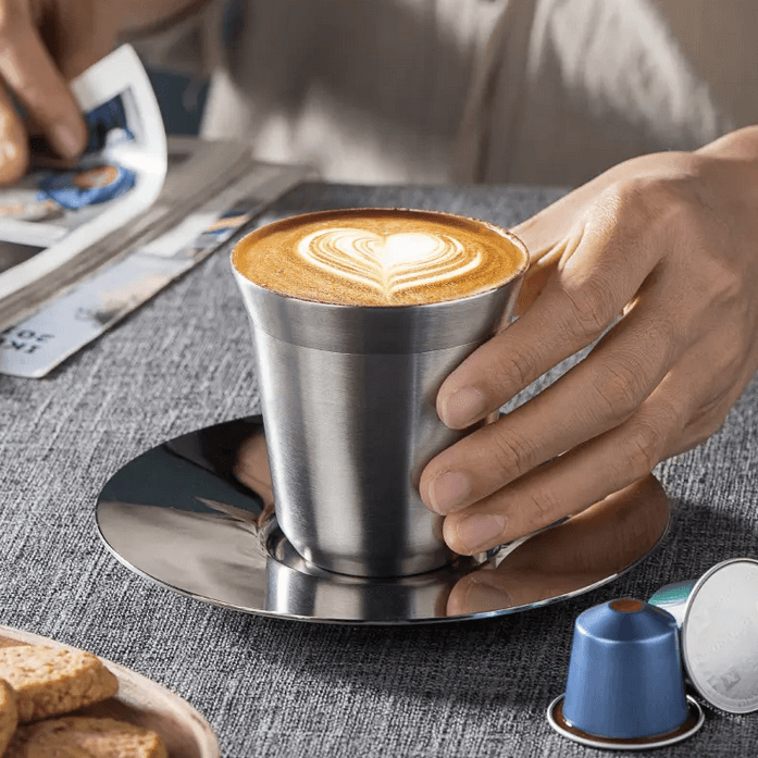 Espressotassen-2er Set in edler Optik - Doppelwandig aus Edelstahl (80 ml)