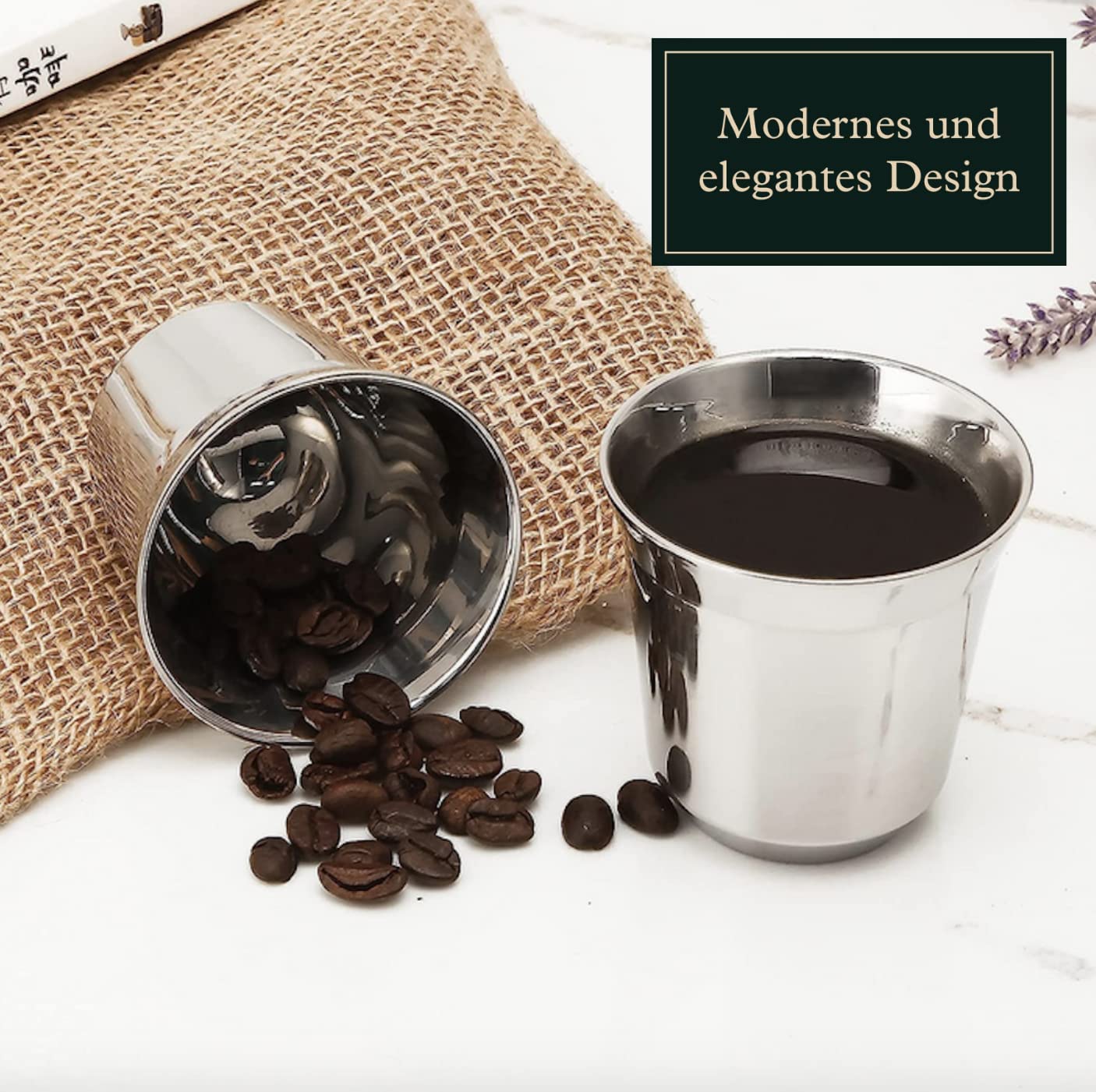 Espressotassen-2er Set in edler Optik - Doppelwandig aus Edelstahl (80 ml)