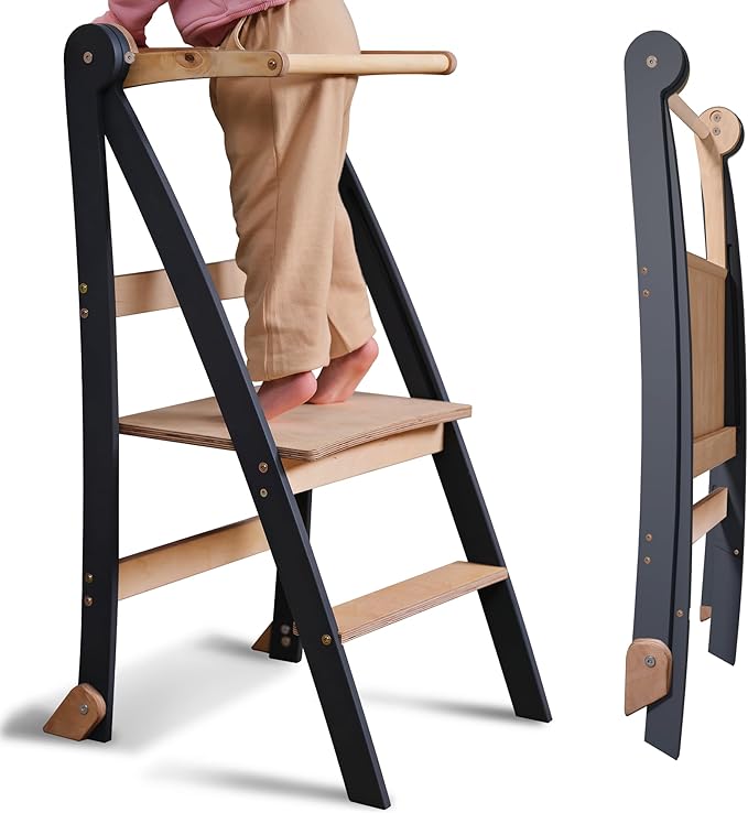 Holz Lernleiter Montessori: Hocker für Kinder - Graphit