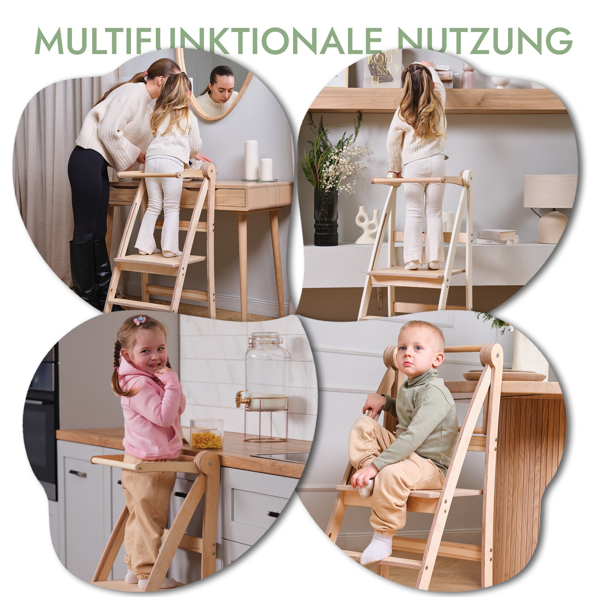 Holz Lernleiter Montessori: Hocker für Kinder - Beige