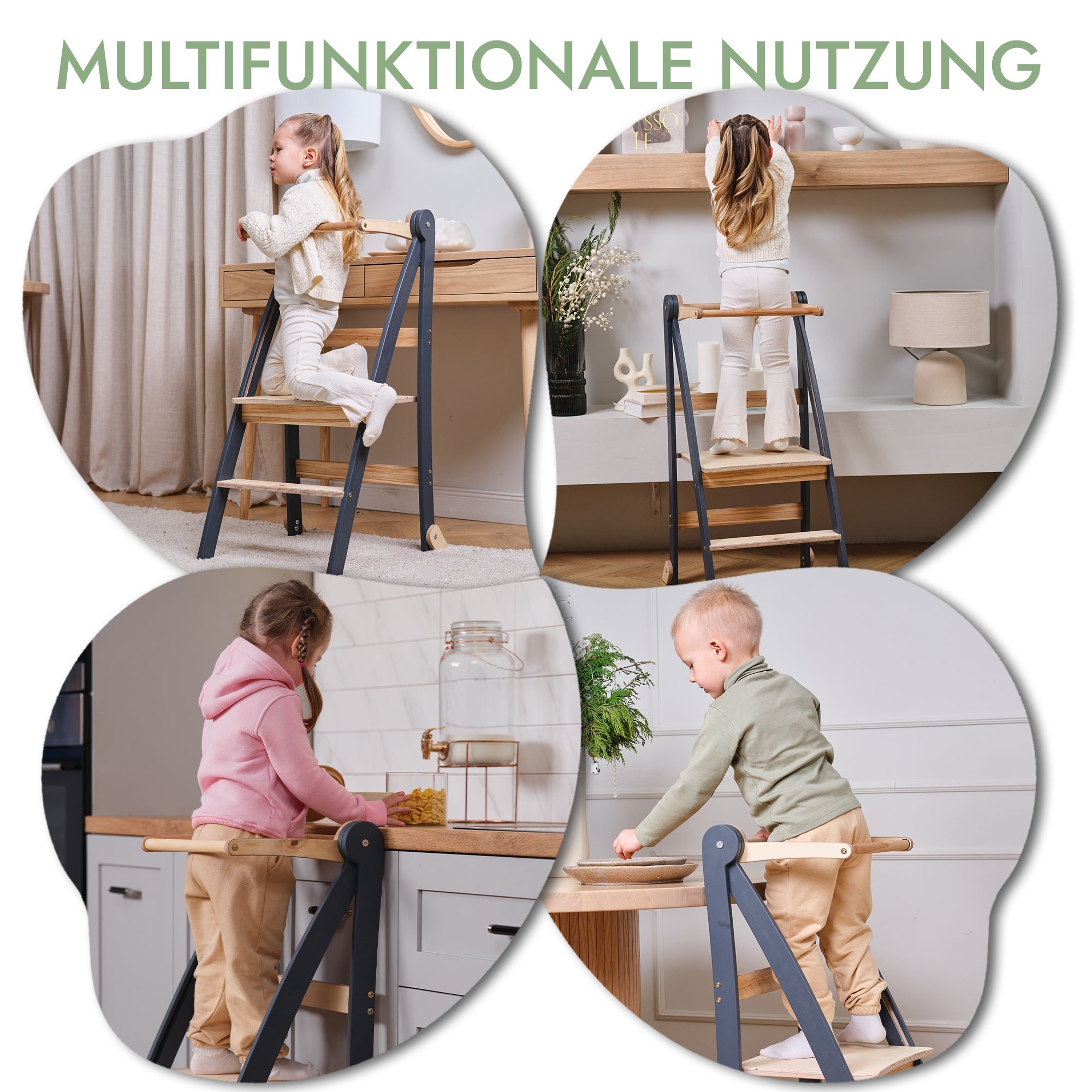 Holz Lernleiter Montessori: Hocker für Kinder - Graphit