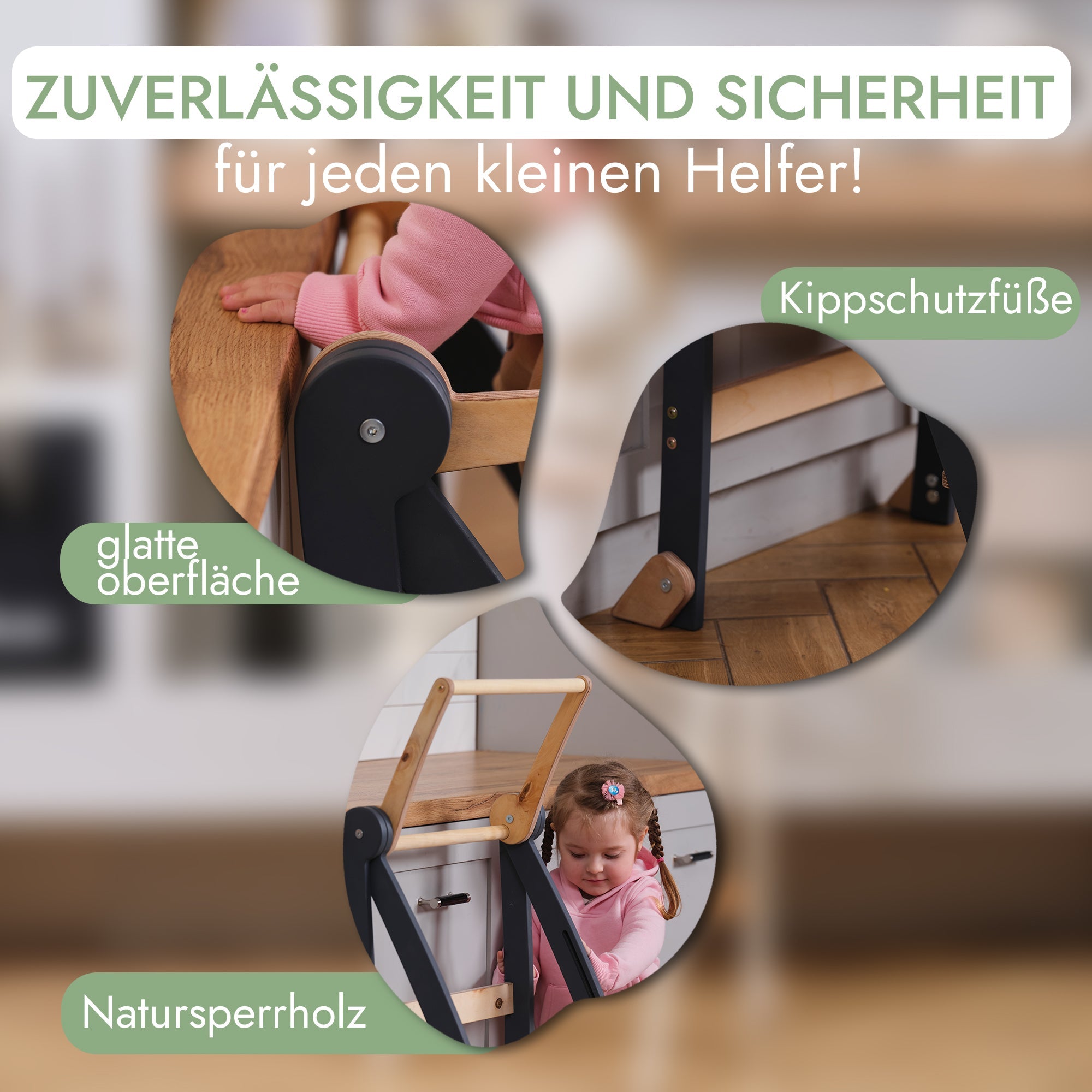 Holz Lernleiter Montessori: Hocker für Kinder - Graphit