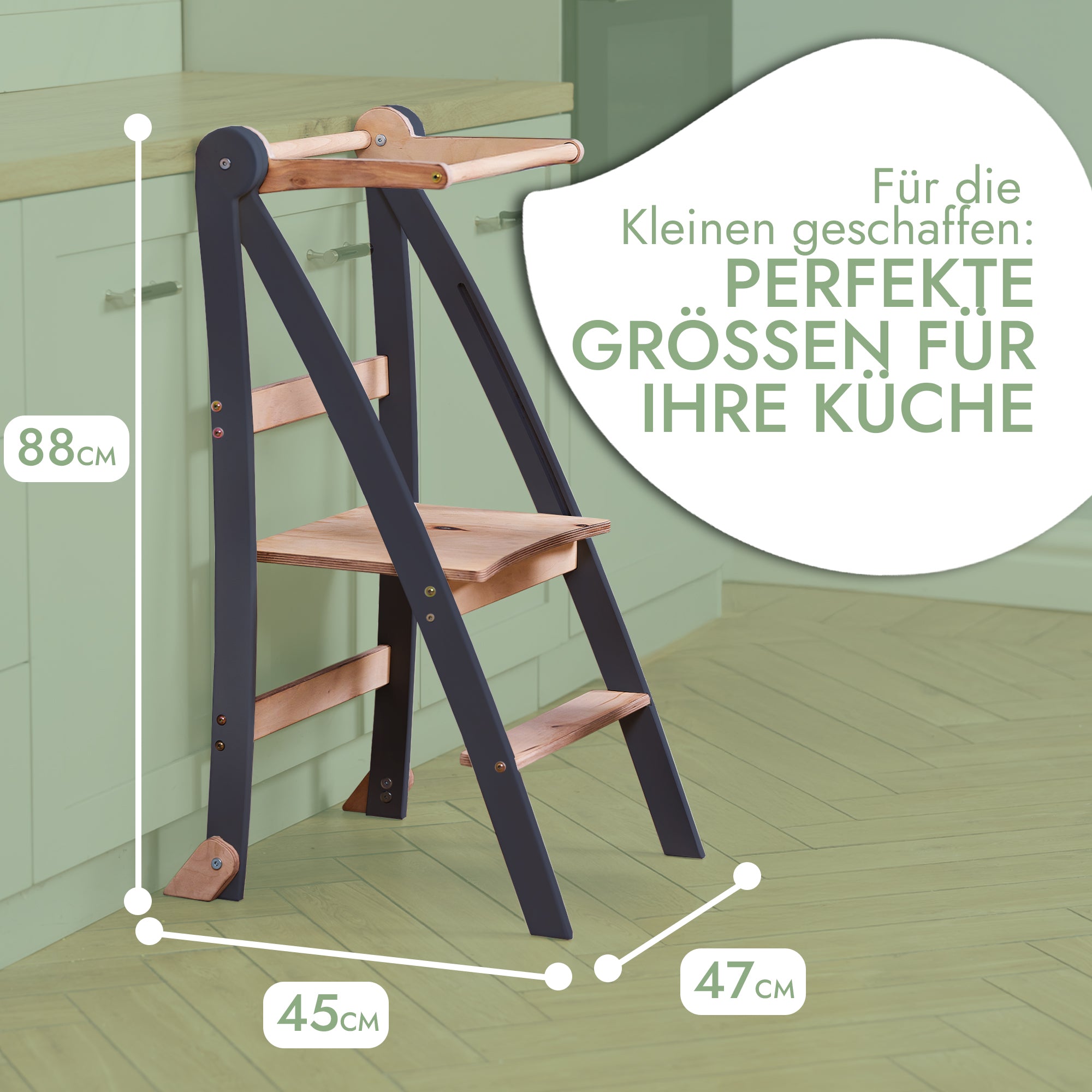 Holz Lernleiter Montessori: Hocker für Kinder - Graphit
