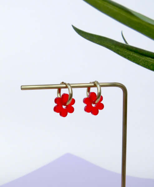 Rote Flower Edelstahl Hoops