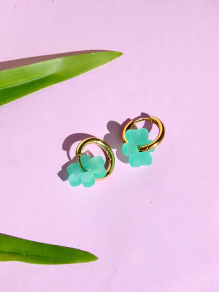 Türkise Flower Edelstahl Hoops