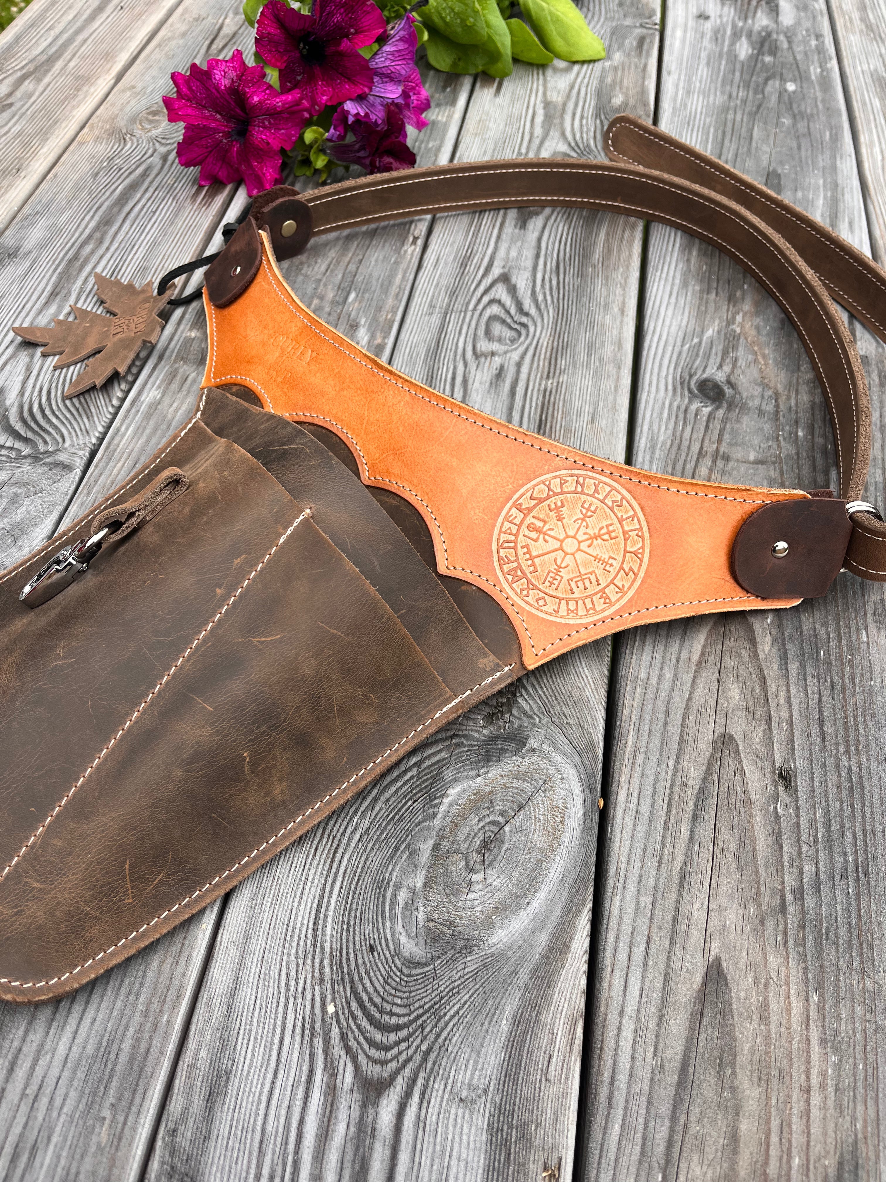 Gartengürtel Leder Vegvísir | Werkzeugtasche für Garten & Natur / Werkzeuggürtel