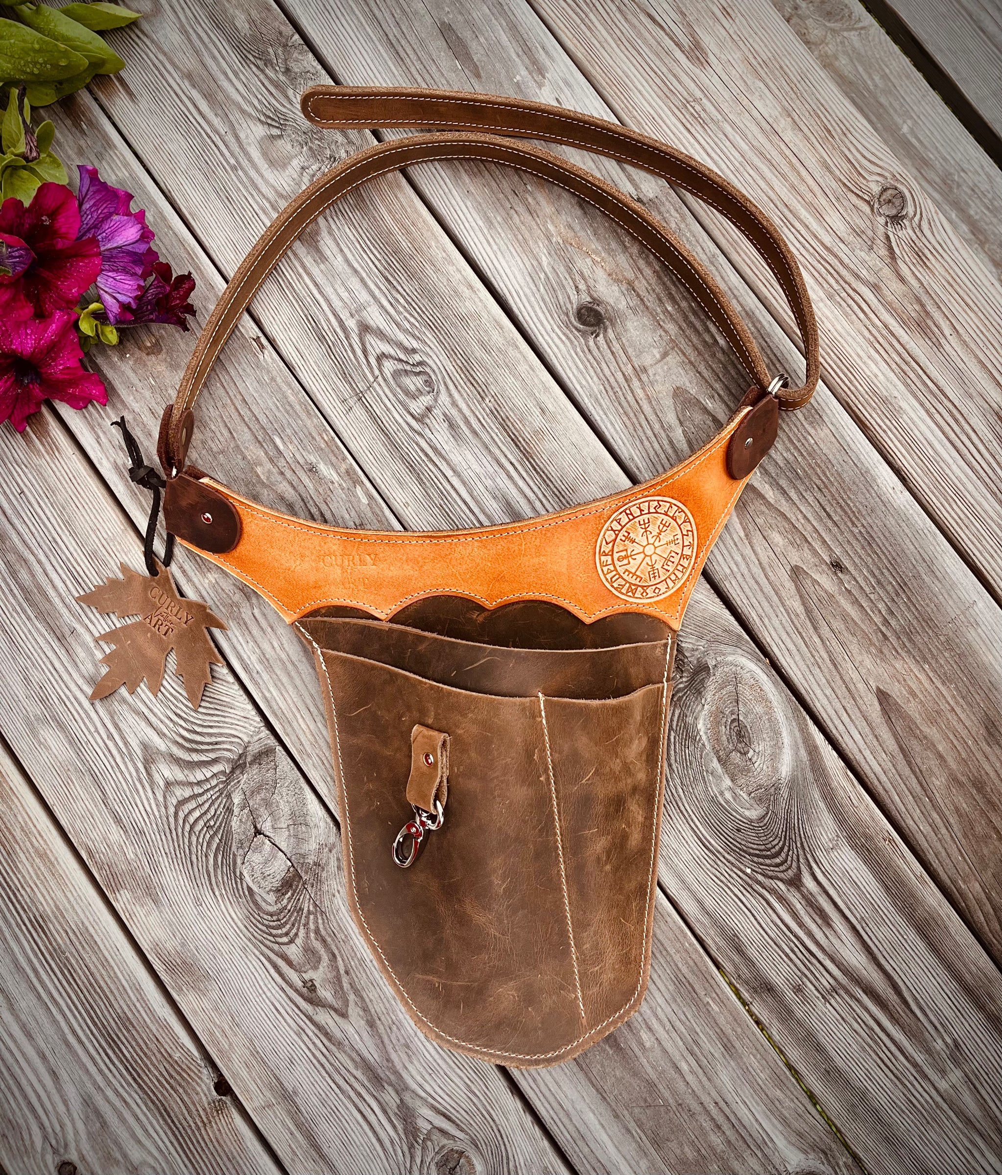 Gartengürtel Leder Vegvísir | Werkzeugtasche für Garten & Natur / Werkzeuggürtel