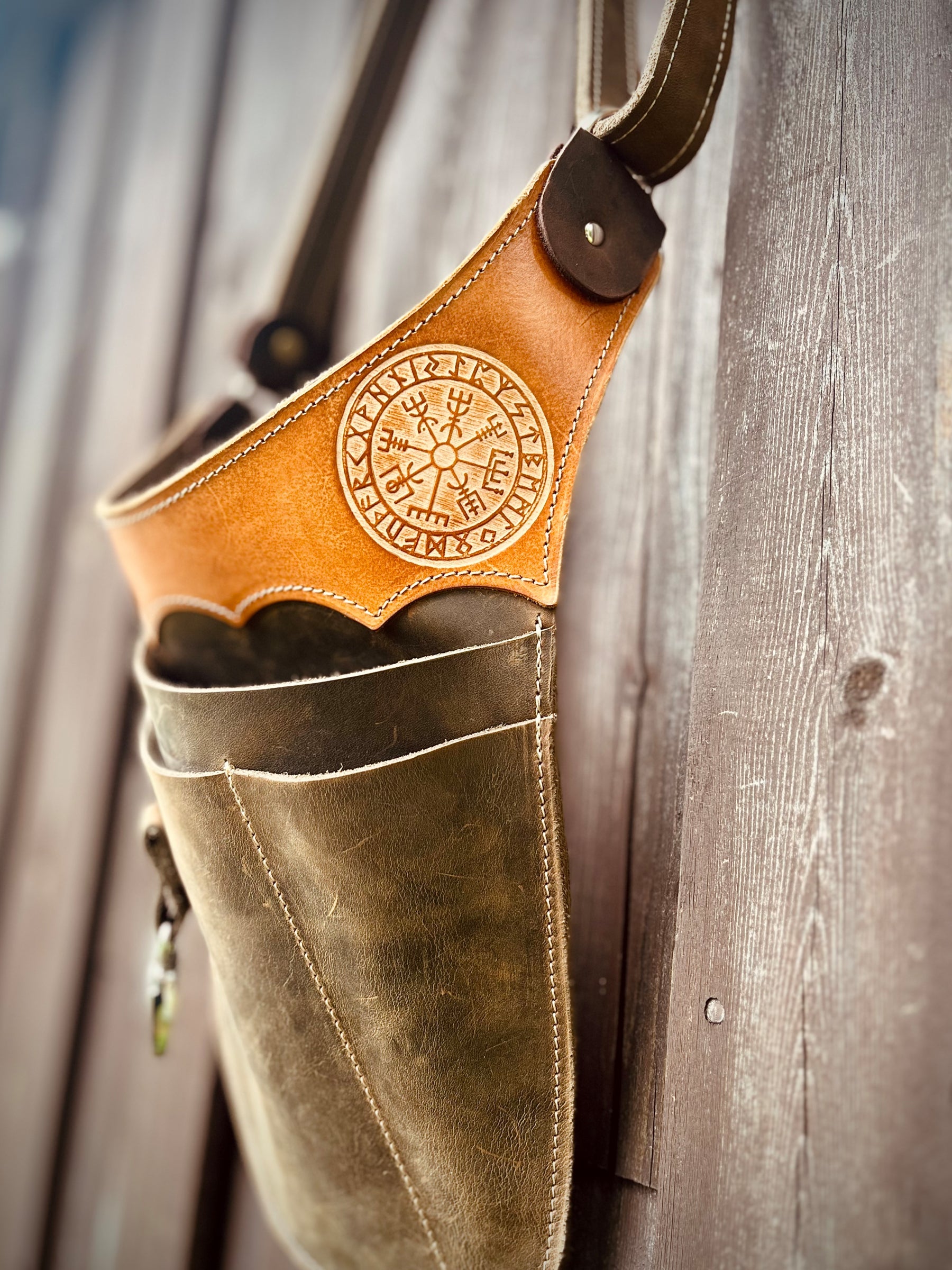 Gartengürtel Leder Vegvísir | Werkzeugtasche für Garten & Natur / Werkzeuggürtel