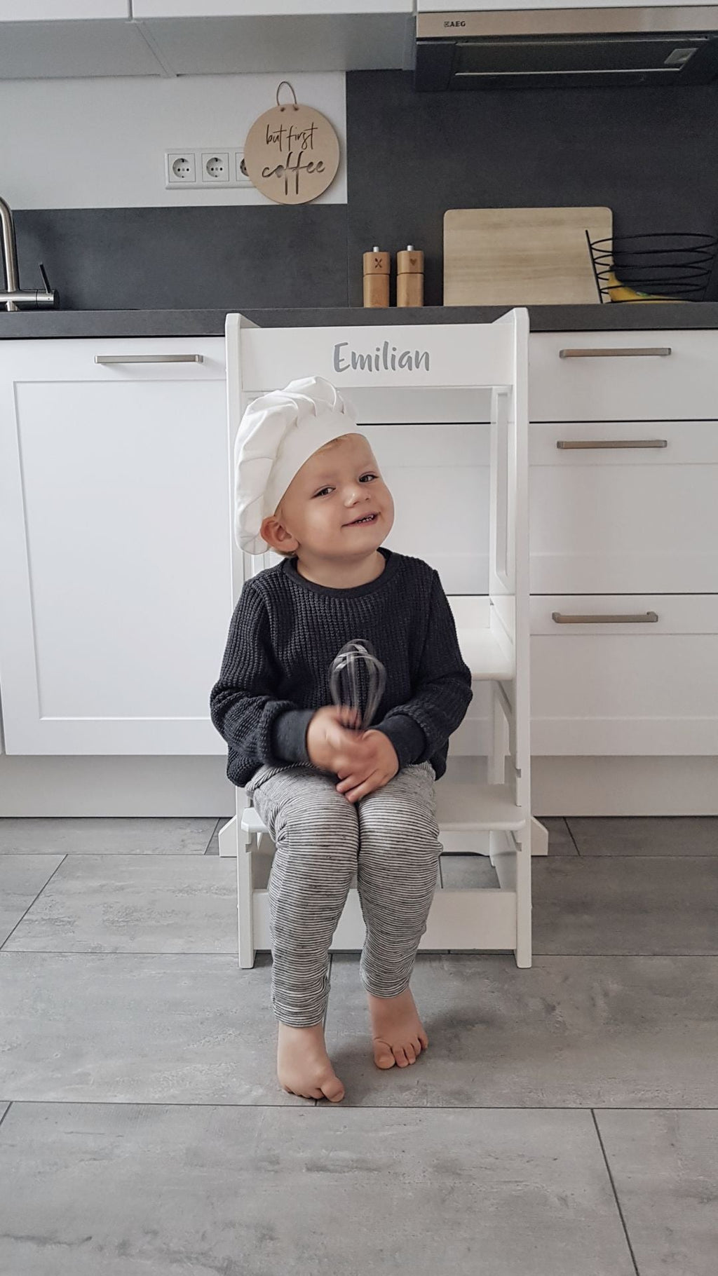 Lernturm Felix - Learning tower - Holz weiß | tiSsi® by Schmatzepuffer® "gratis personalisierbar"