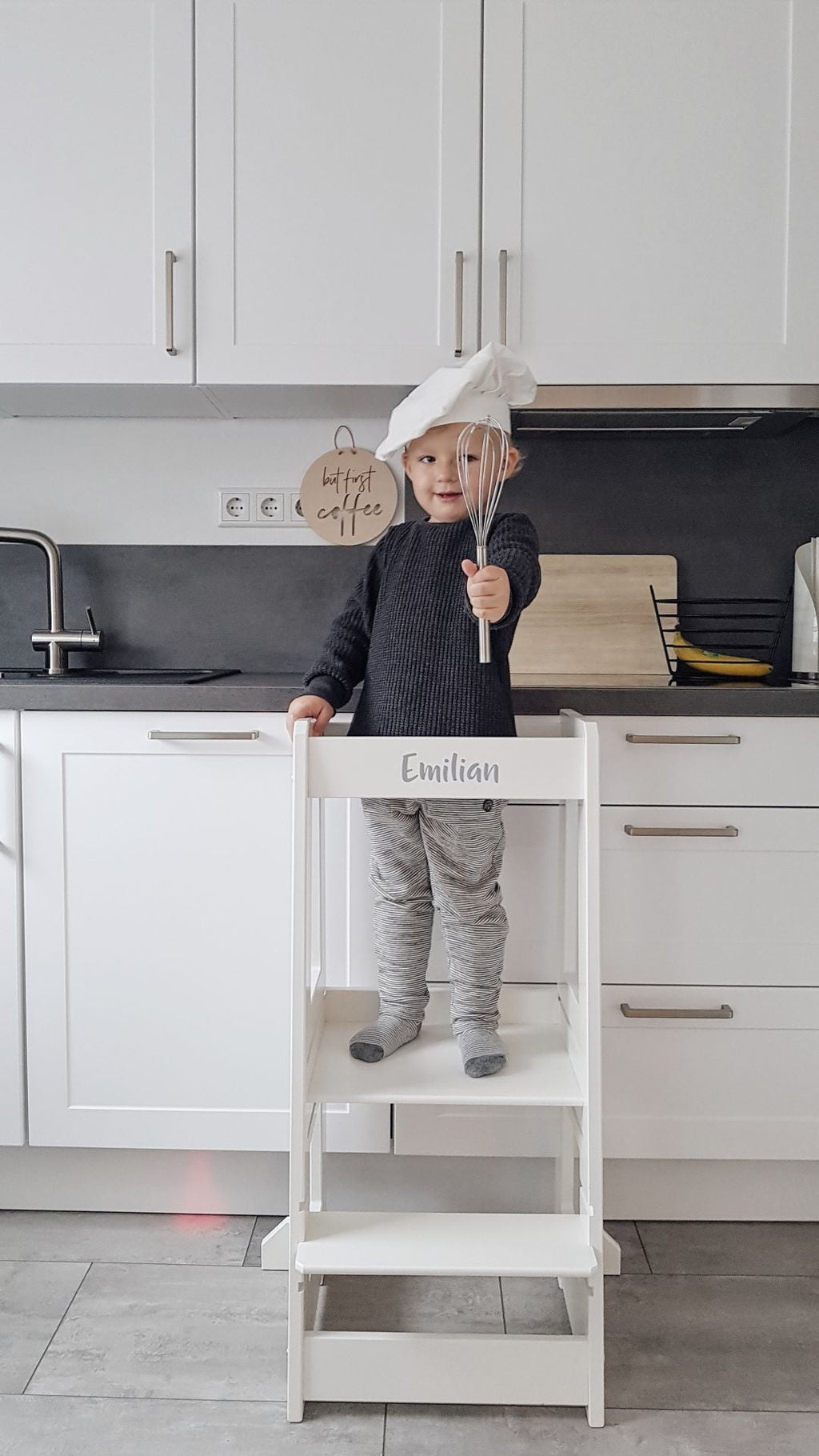 Lernturm Felix - Learning tower - Holz weiß | tiSsi® by Schmatzepuffer® "gratis personalisierbar"