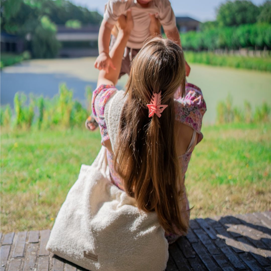 Shopper Mom Bag Boucle Teddystoff- Ideal für den Alltag, Kinderwagen, Cross Shoulder