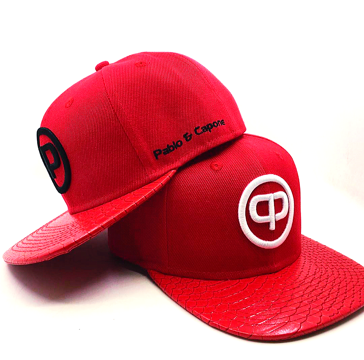 Snapback Cap - Red Leather & Black