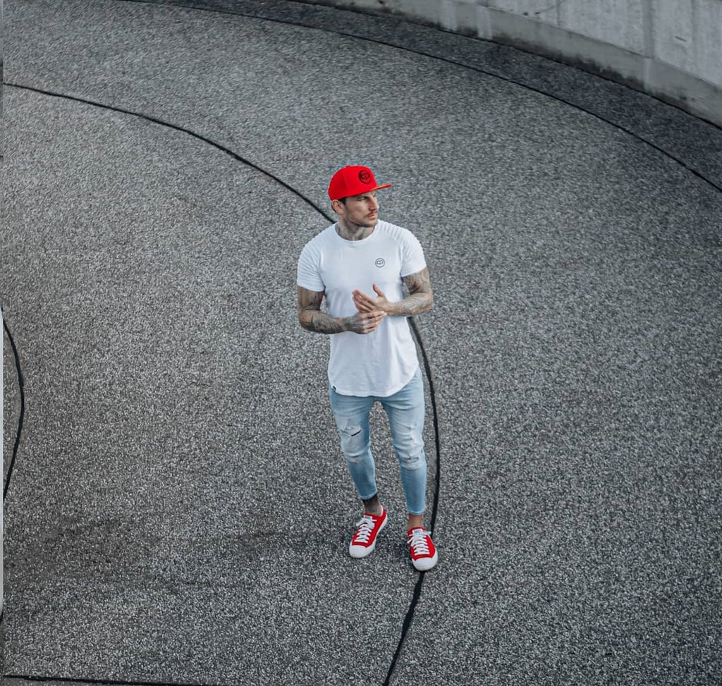 Snapback Cap - Red Leather & Black