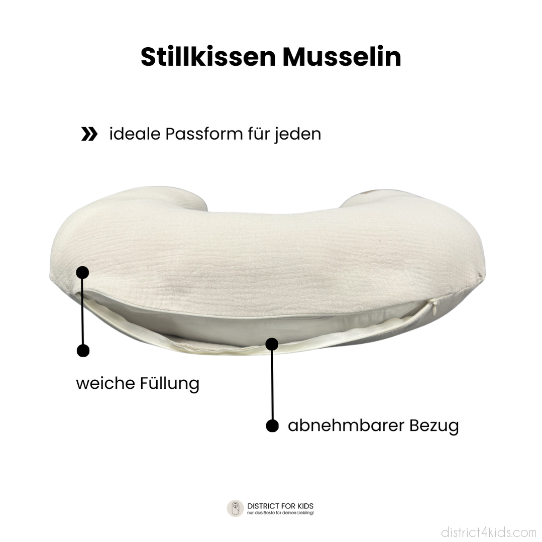 Stillkissen U-Form Musselin mit abnehmbaren Bezug – ergonomisches Mondstillkissen
