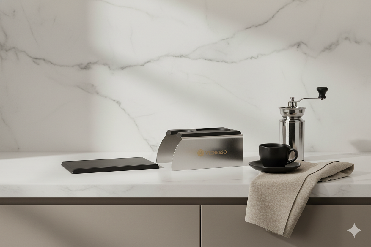 Tamperstation für den Siebträger - Andrückstation aus Edelstahl und Silikon