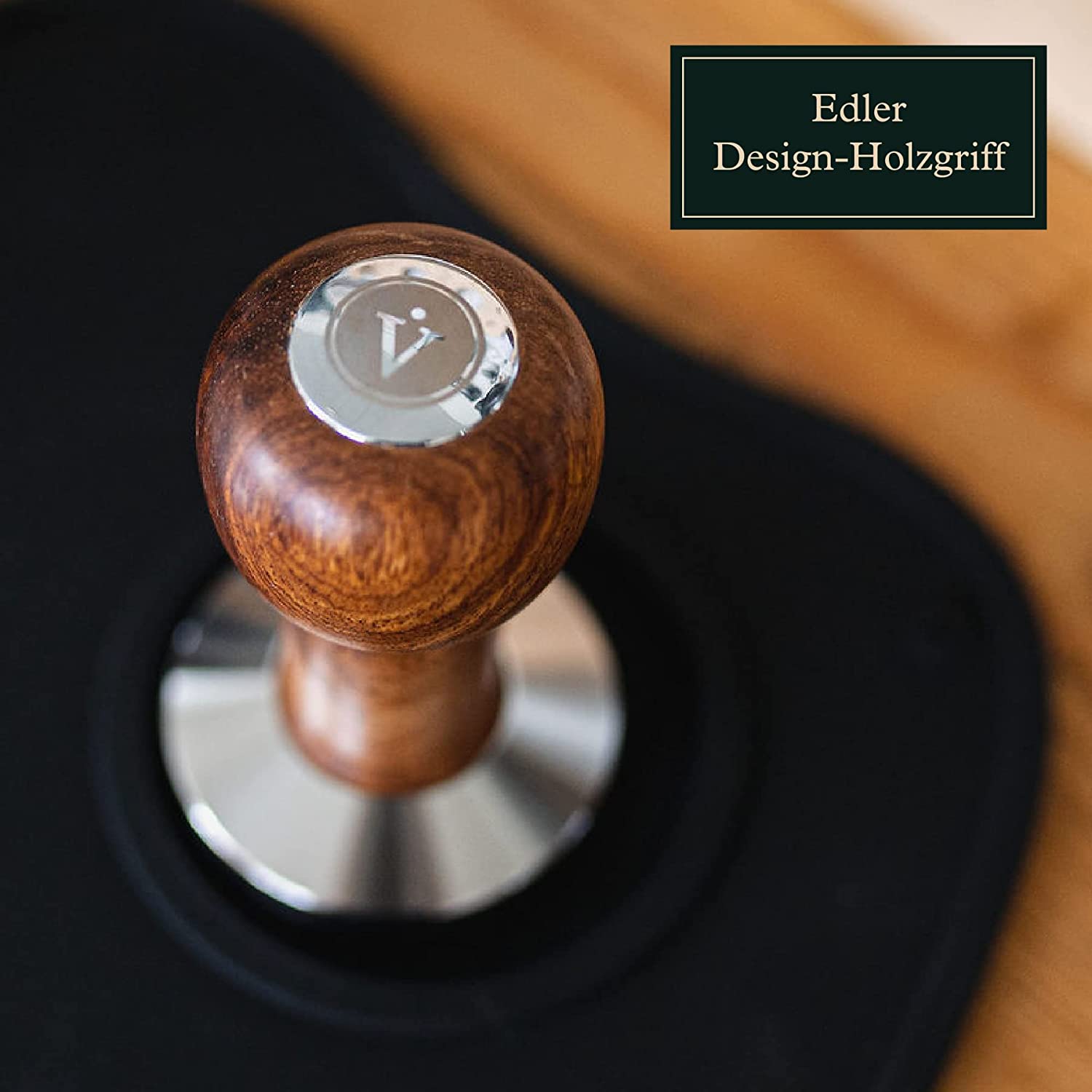 Tamper mit edlen Holzgriff - Espresso Stempel für den Barista inkl. Matte