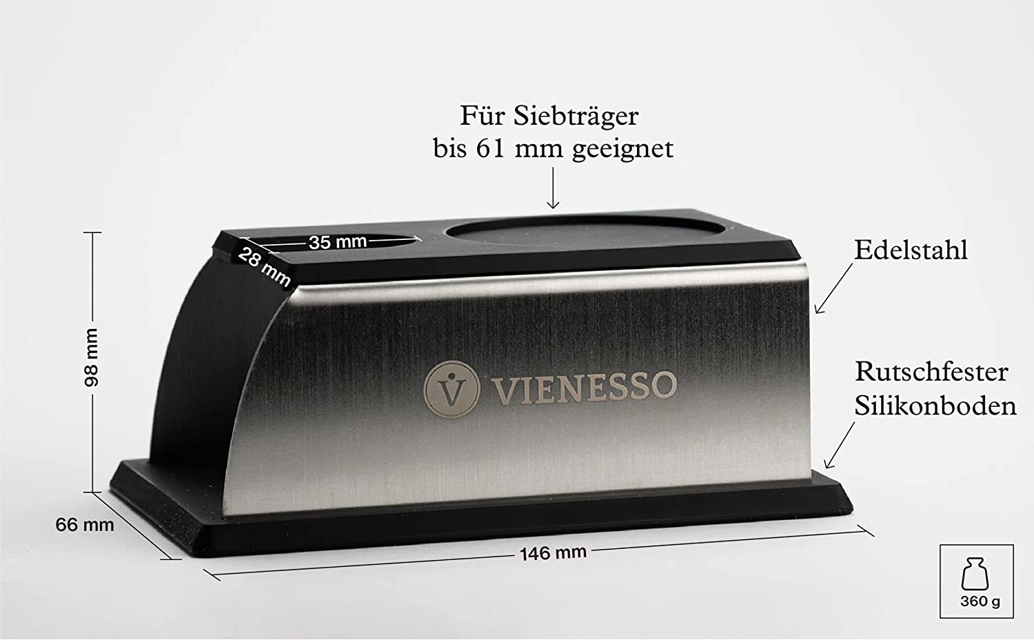 Tamperstation für den Siebträger - Andrückstation aus Edelstahl und Silikon