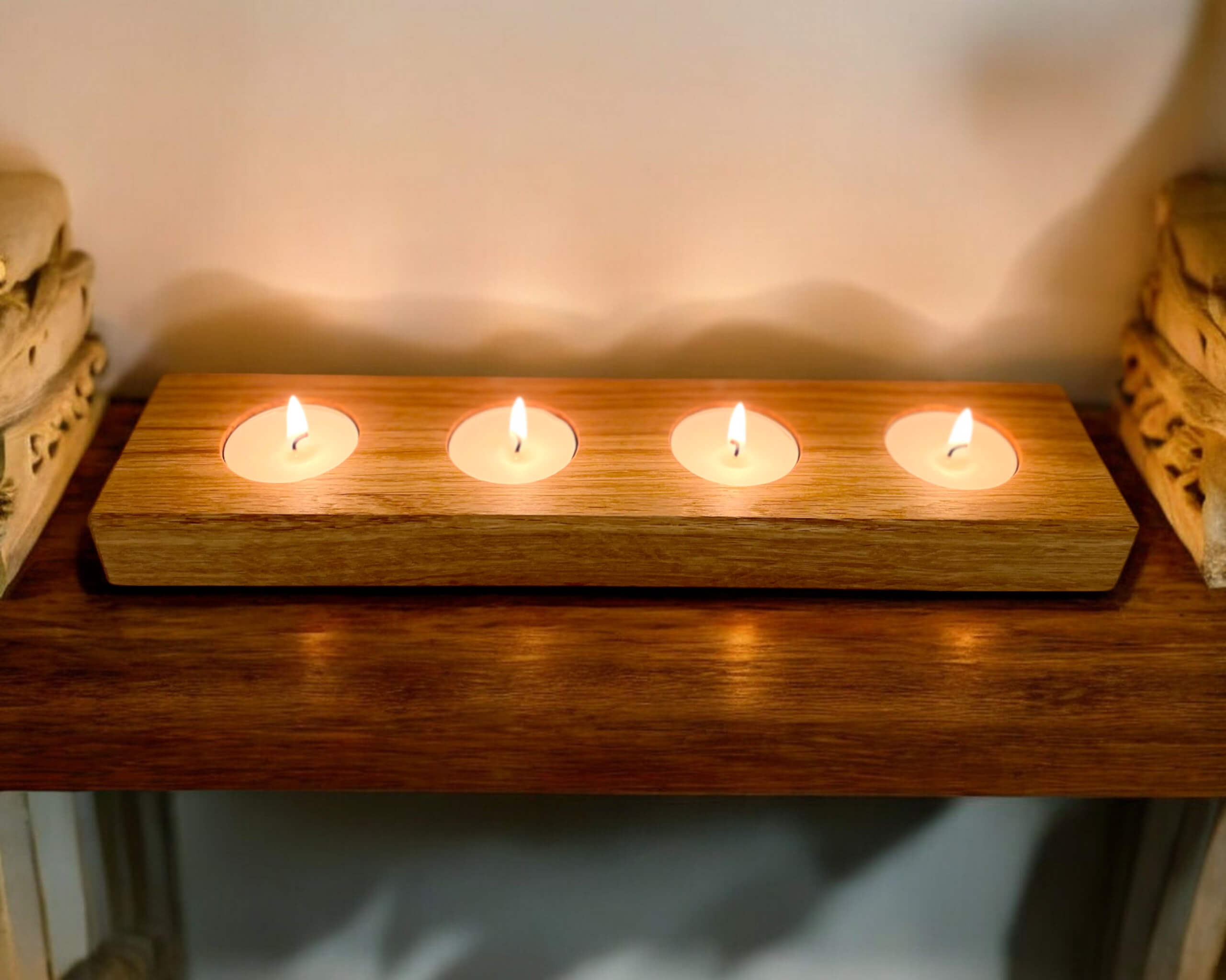 Teelichthalter aus massivem Eichenholz - Kerzenhalter in Handarbeit