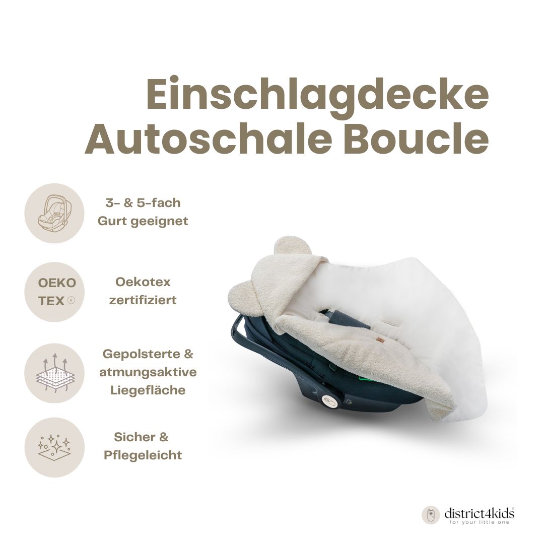 Einschlagdecke Teddystoff Boucle Teddyohren  – ideal für jede Autoschale