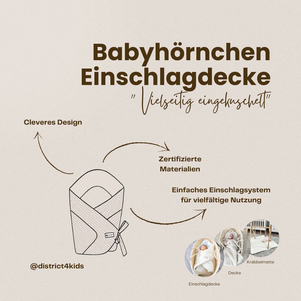 Babyhörnchen Musselin Herzen braun mit Schleife – Puckdecke & Einschlagdecke