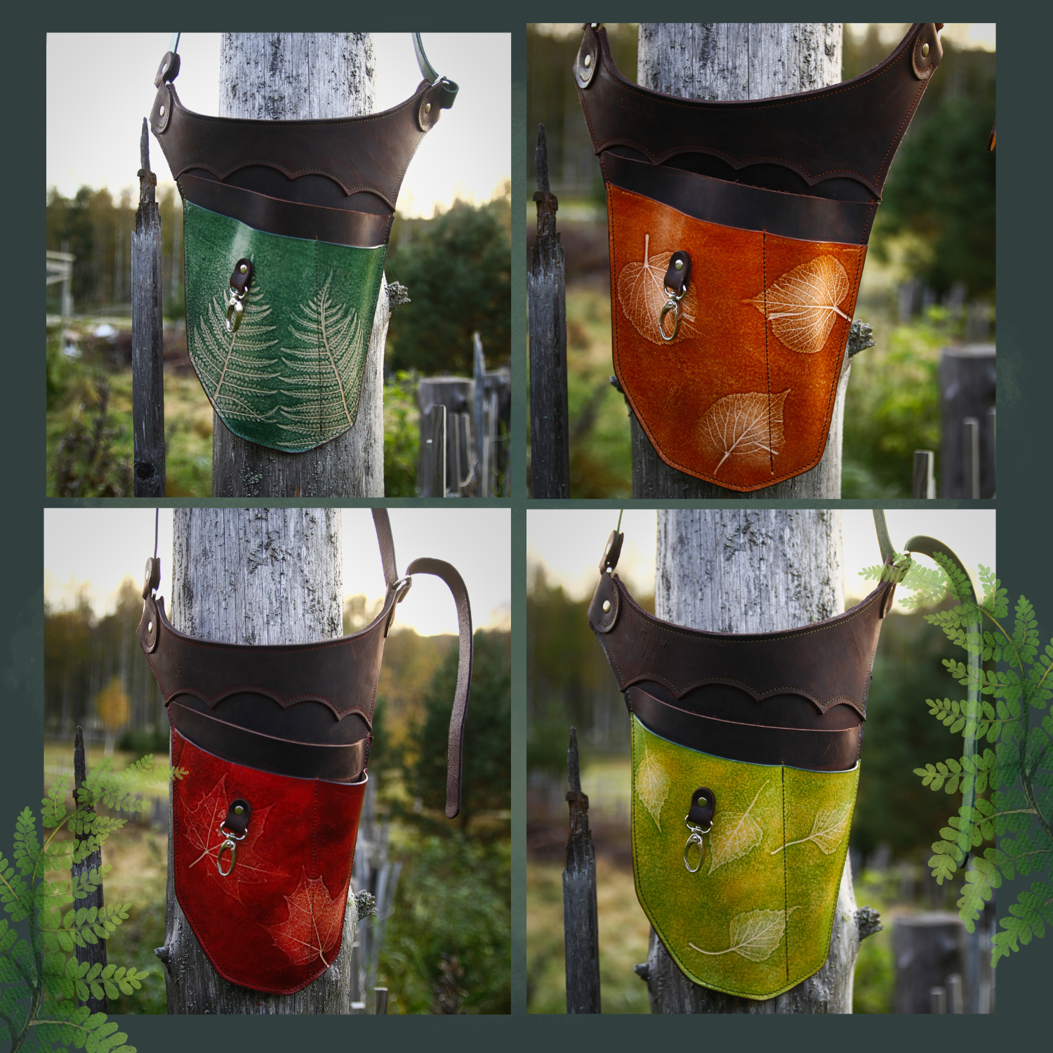 Garten-Werkzeuggürtel aus Leder – limitierte Herbstedition mit Blätterdruck | handgefärbt & individuell