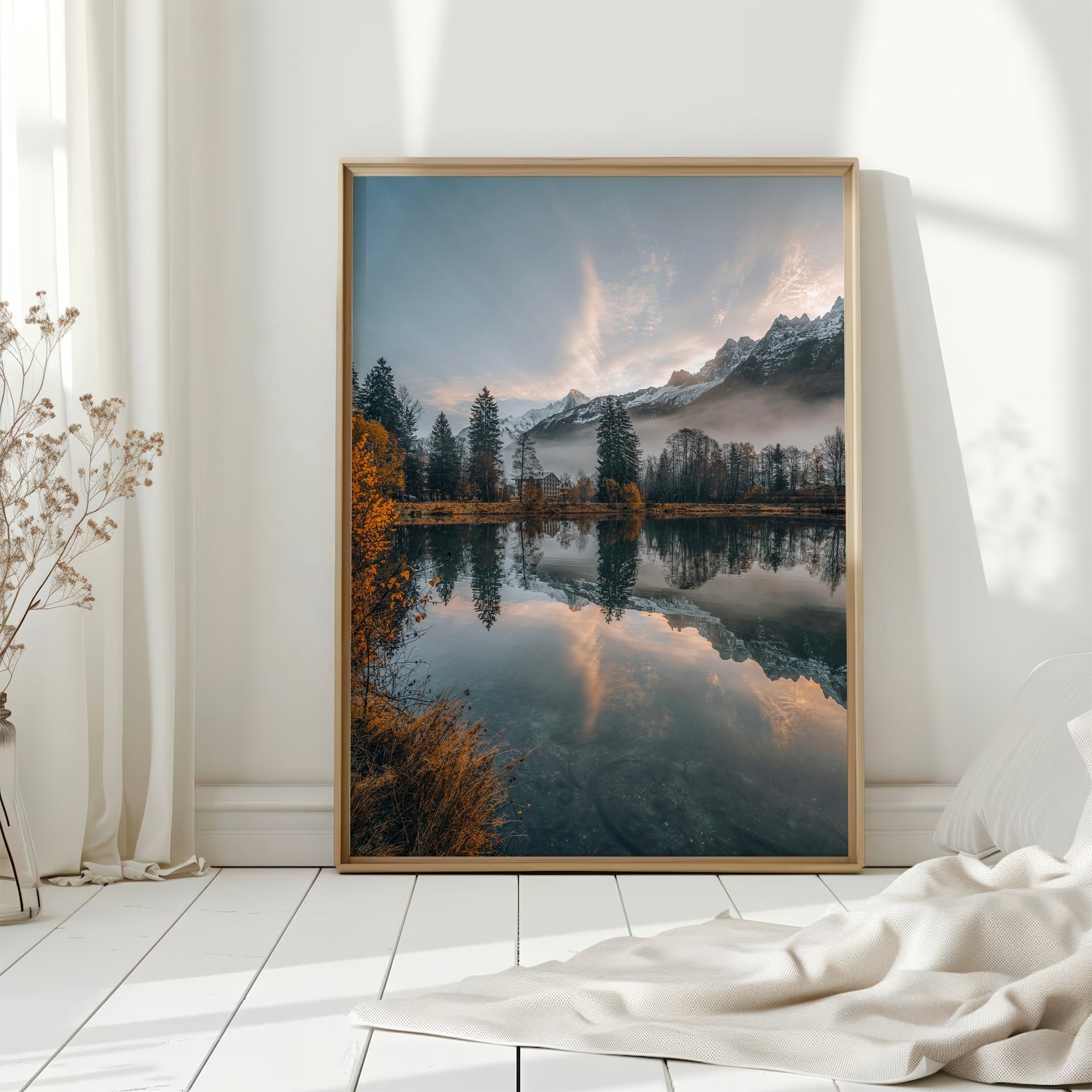 Lac des Gaillands Autumn Reflection – Sunrise Over Chamonix