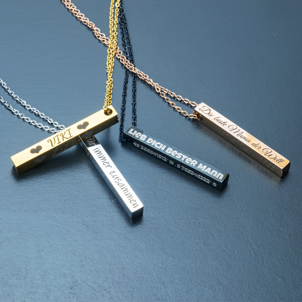 Edelstahl Barrenanhänger personalisiert , Säulenkette mit Gravur - Rose Gold