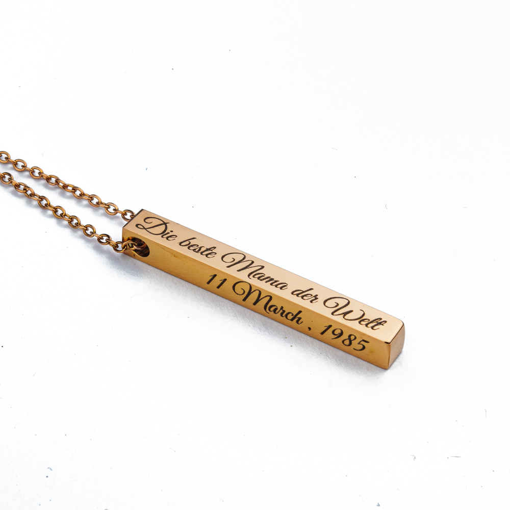 Edelstahl Barrenanhänger personalisiert , Säulenkette mit Gravur - Rose Gold