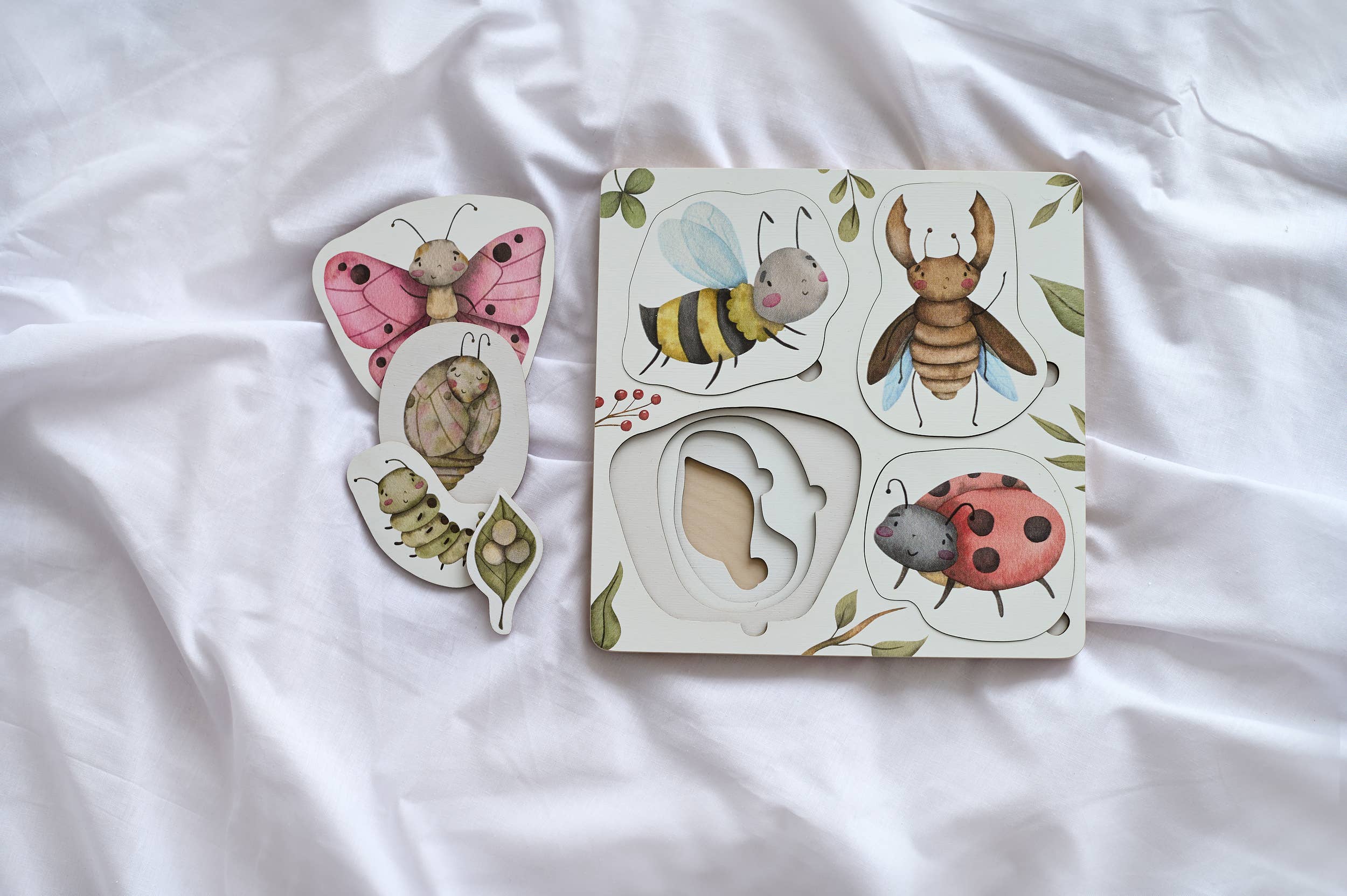 Lebenszyklus der Insekten Holzpuzzle Montessori Lernspielzeug
