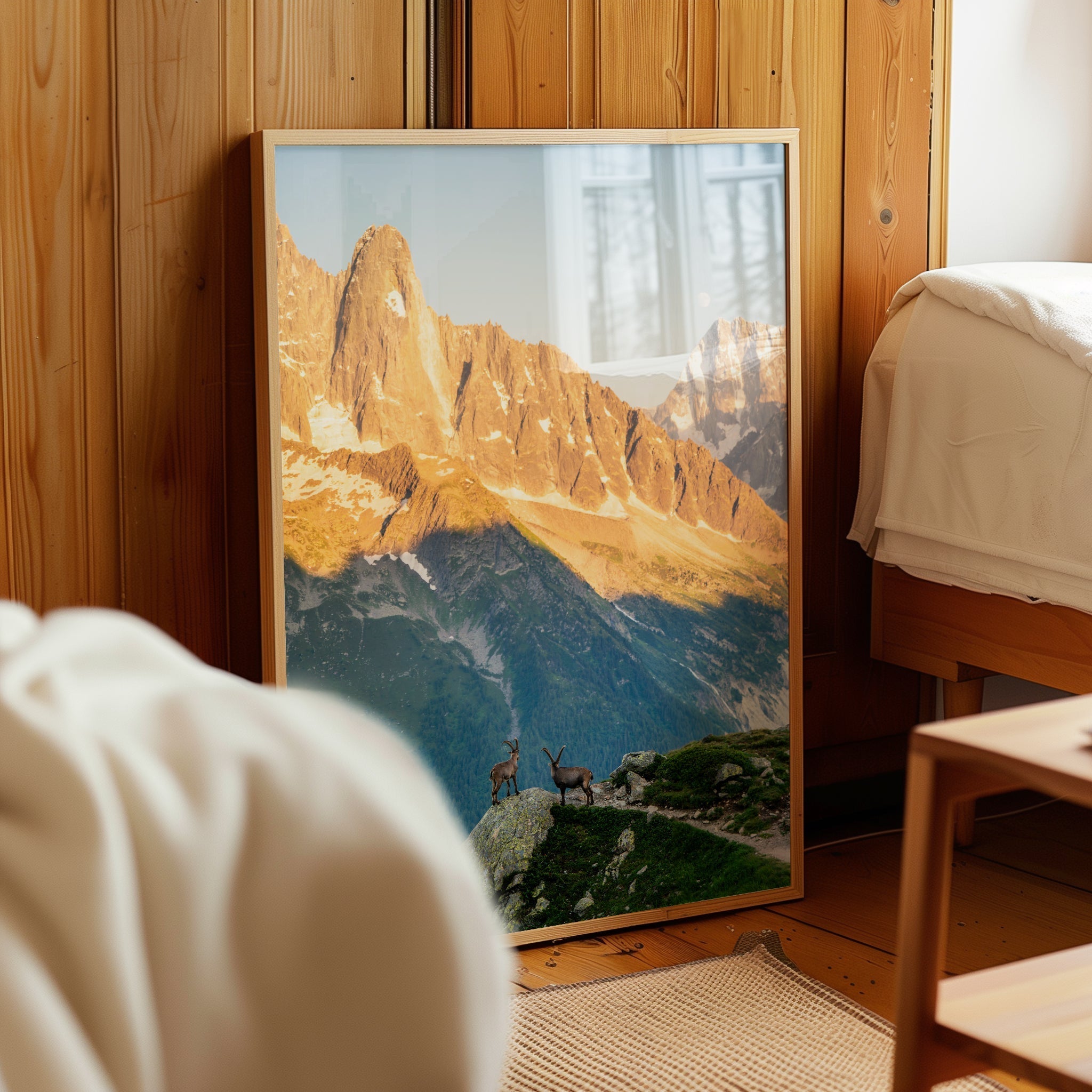 Les Drus Ibex Sunset Print – Mont Blanc Alpine Wildlife and Nature Wall Art