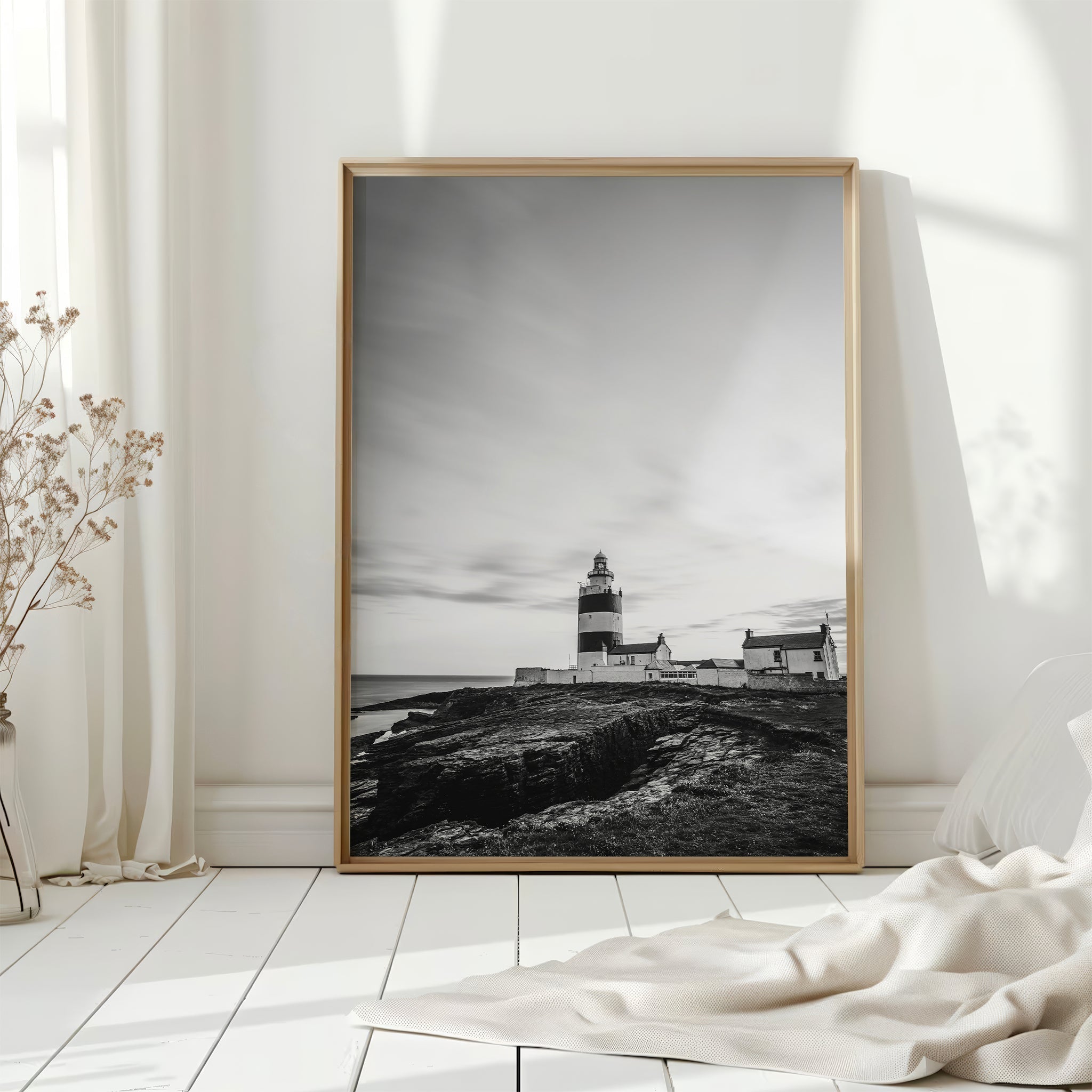 Hook Head Lighthouse Wall Art – Ireland Black & White Coastal Print