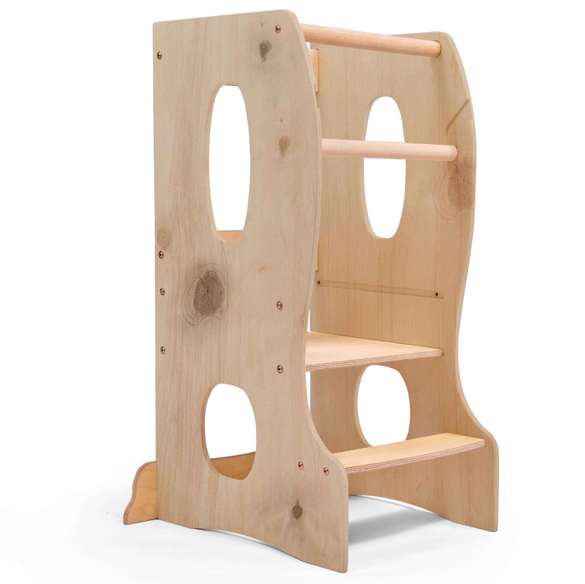 Stabiler Montessori Lernturm: Mitwachsender Kinderstuhl aus Holz – Beige