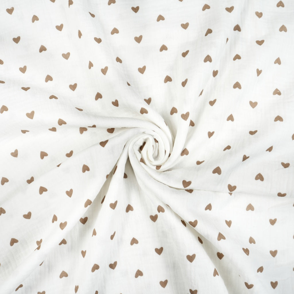 Babyhörnchen Musselin Herzen braun mit Schleife – Puckdecke & Einschlagdecke